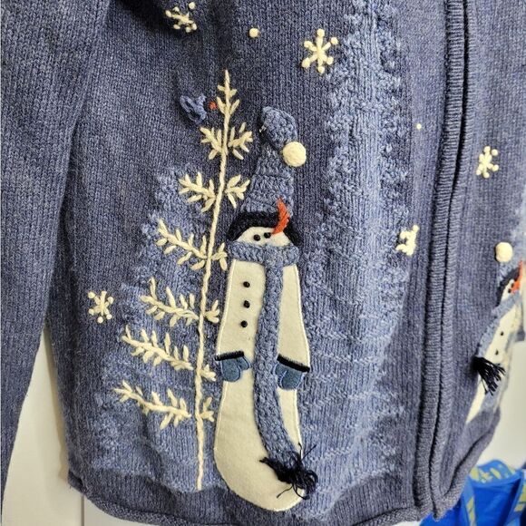 NEW CROFT & BARROW blue snowman zip up cardigan sweater S - Picture 4 of 10